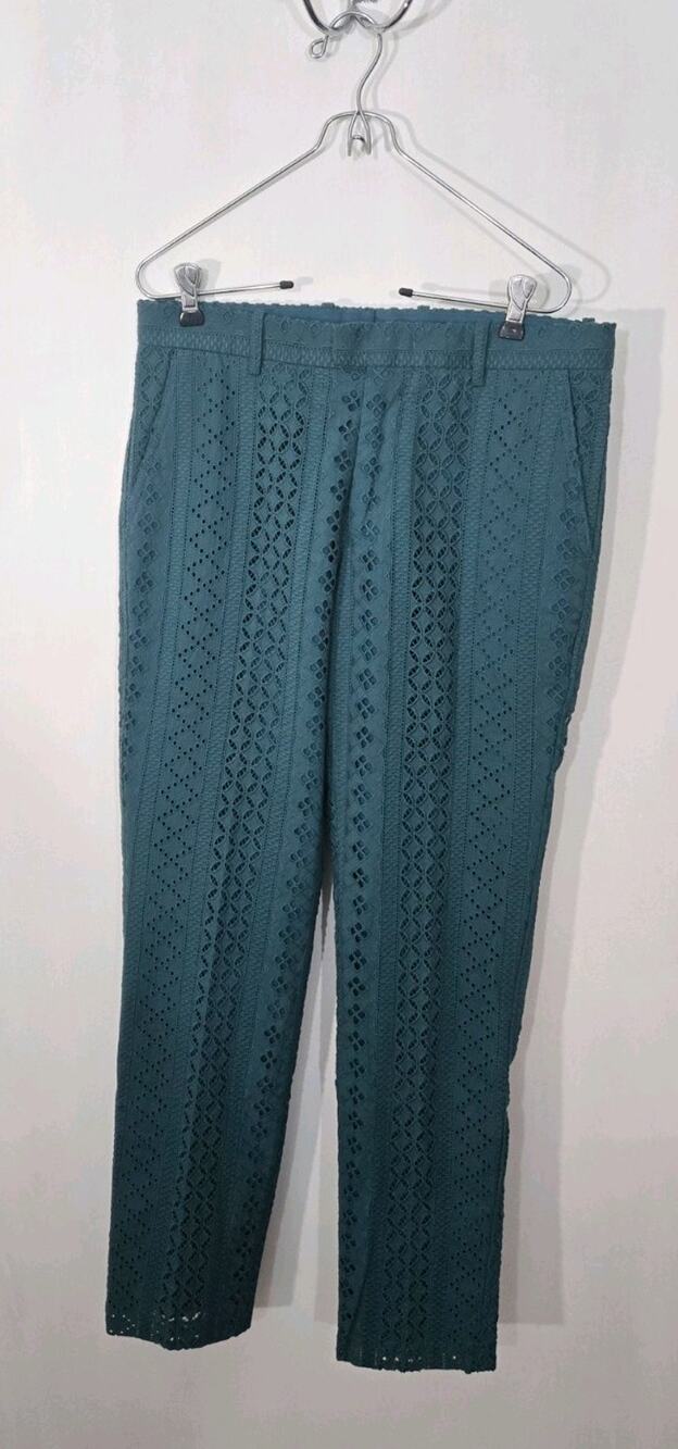 INC Jewel Tone Green Eyelet Lace dark romantic boho embroidered Pants size 29